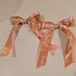 CHANEL Peach Ribbon Hair Bow/Barrette/Clip Set